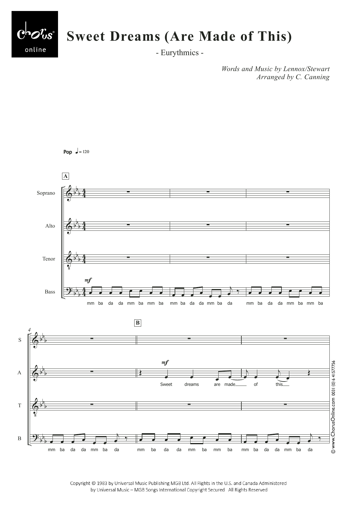 Eurythmics Sweet Dreams (Are Made of This) (arr. Carol Canning) sheet music notes printable PDF score
