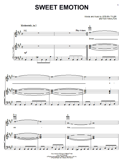 Aerosmith Sweet Emotion sheet music notes printable PDF score