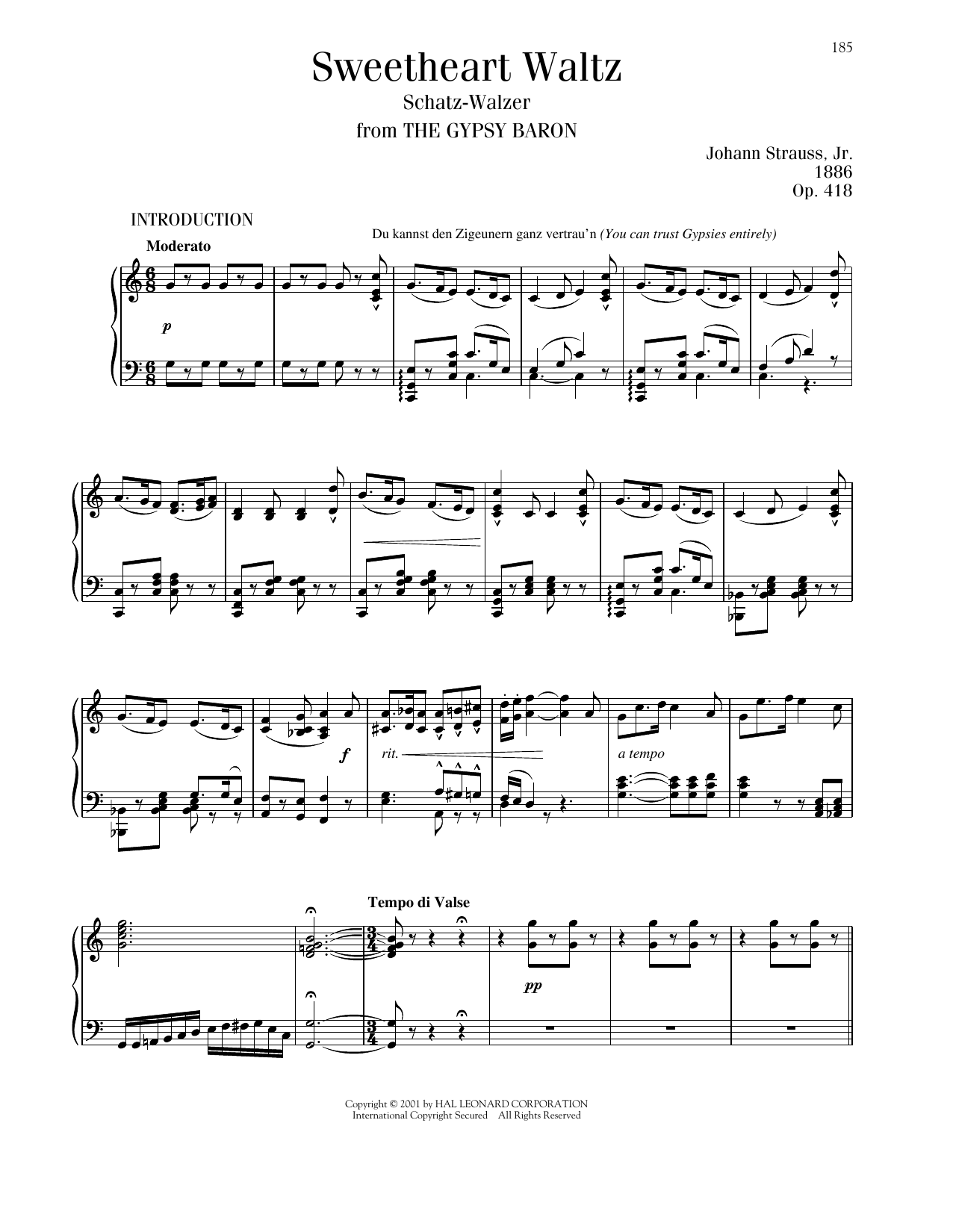 Johann Strauss Sweetheart Waltz, Op. 418 sheet music notes printable PDF score