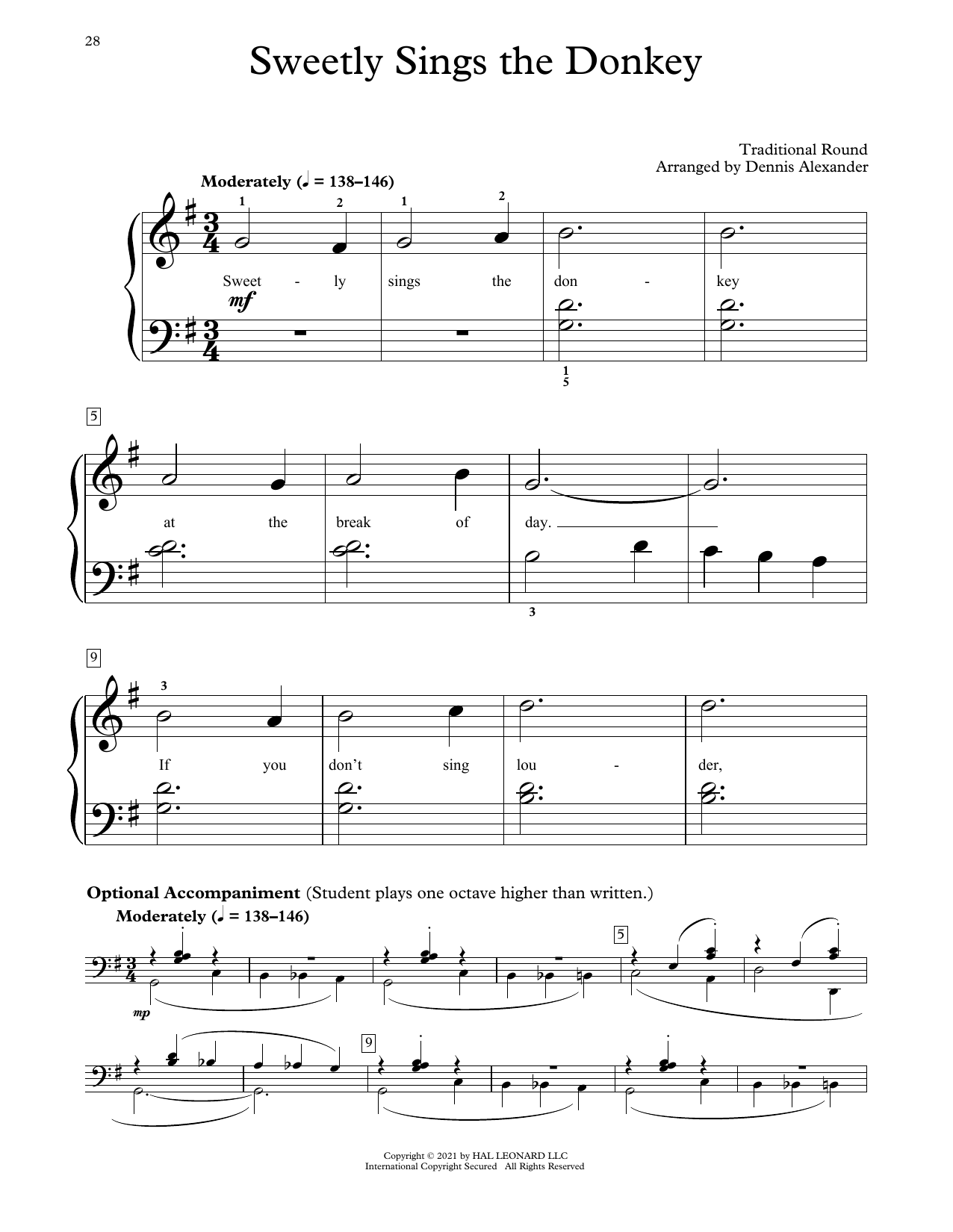 Download Traditional Round Sweetly Sings The Donkey (arr. Dennis A Sheet Music