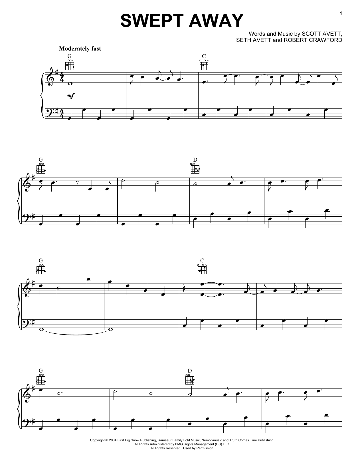 Download The Avett Brothers Swept Away Sheet Music