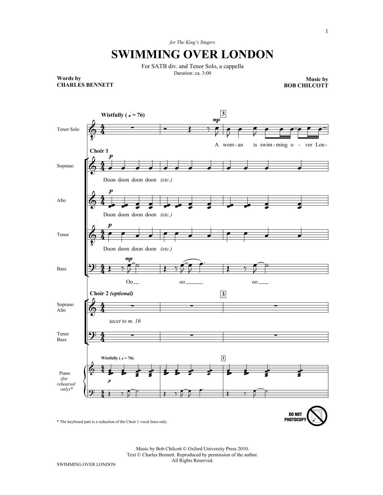Download The King's Singers Swimming Over London (from Swimming Ove Sheet Music