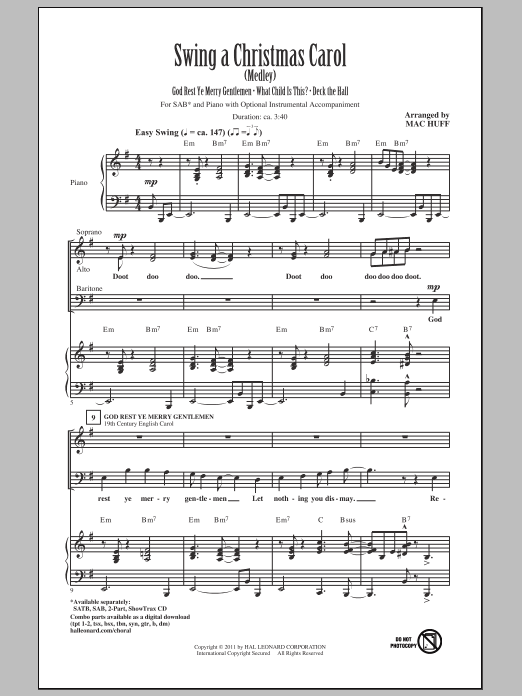 Download Mac Huff Swing A Christmas Carol (Medley) Sheet Music