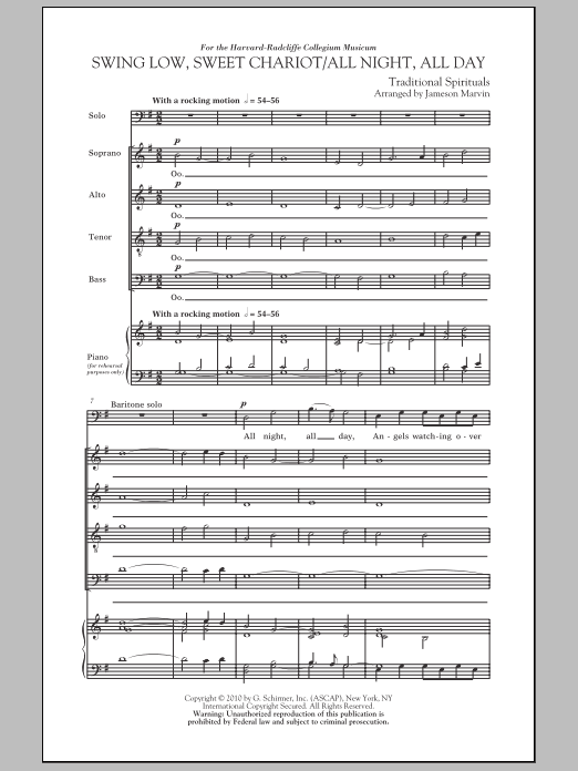 Download Jameson Marvin Swing Low, Sweet Chariot / All Night, A Sheet Music