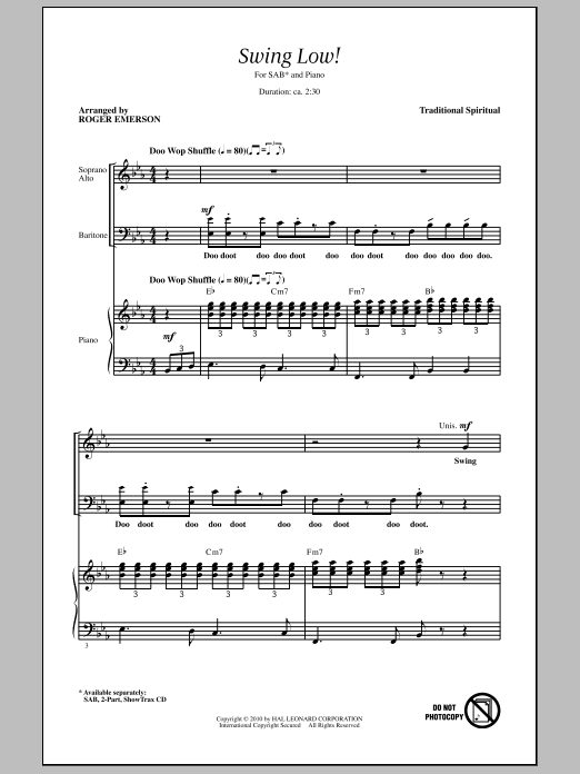 Download Roger Emerson Swing Low, Sweet Chariot Sheet Music