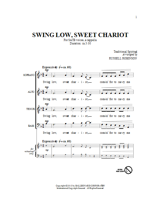 Download Russell Robinson Swing Low, Sweet Chariot Sheet Music