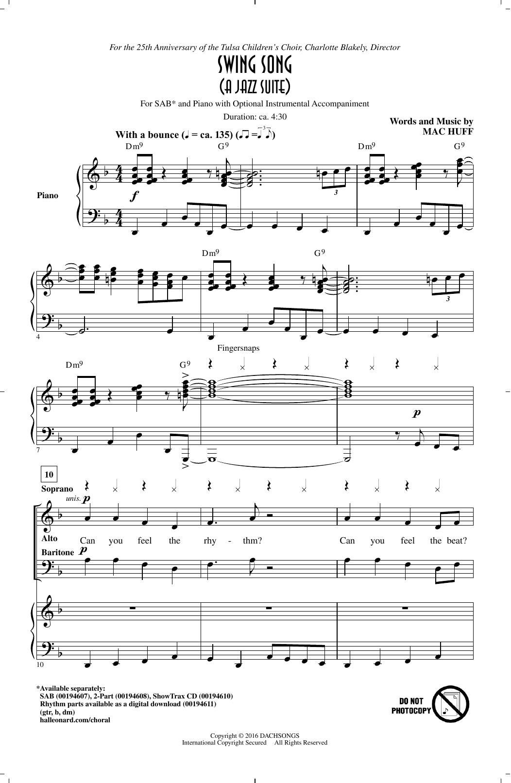 Download Mac Huff Swing Song (A Jazz Suite) Sheet Music