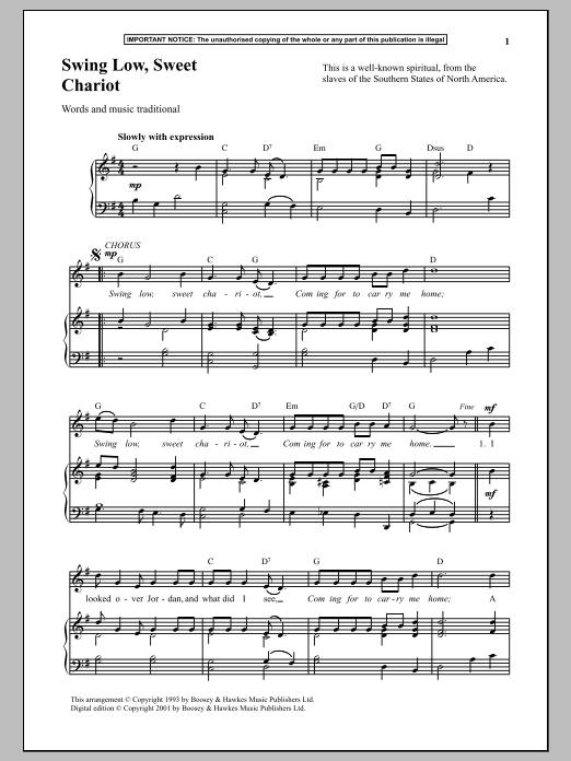 Download Traditional Swing Low, Sweet Chariot Sheet Music
