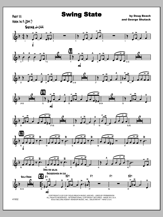 Download Doug Beach Swing State - Horn in F Sheet Music