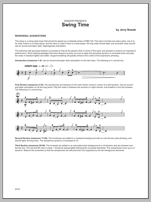Download Nowak Swing Time - Performance Notes Sheet Music