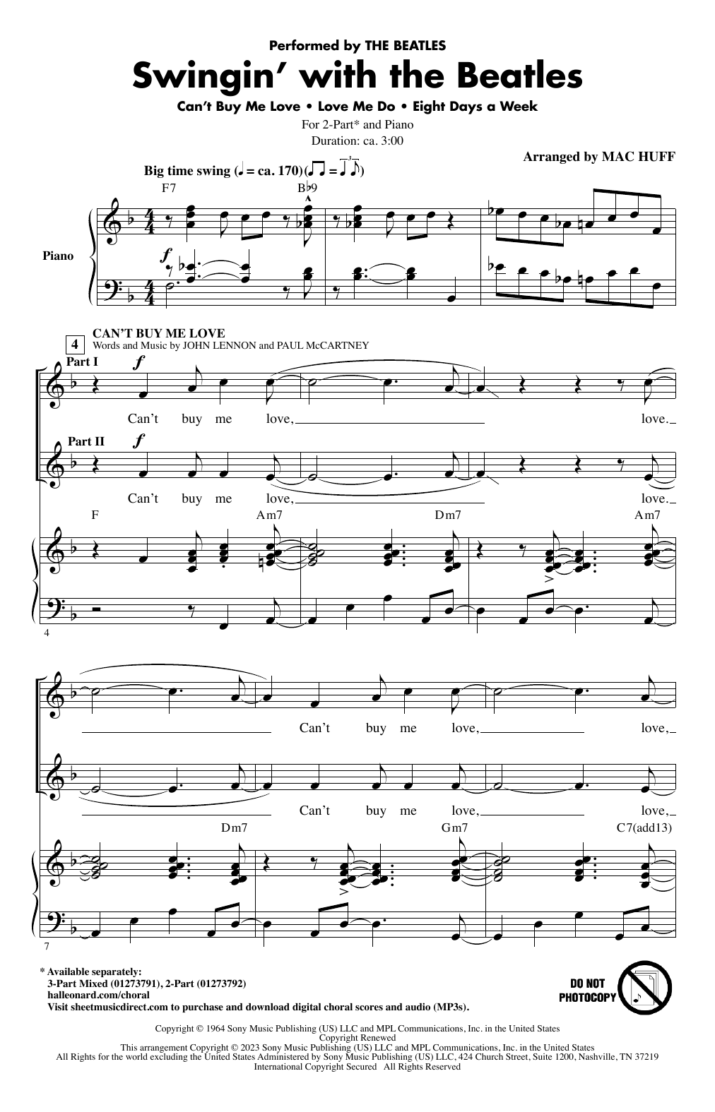 Download The Beatles Swingin' With The Beatles (Medley) (arr Sheet Music