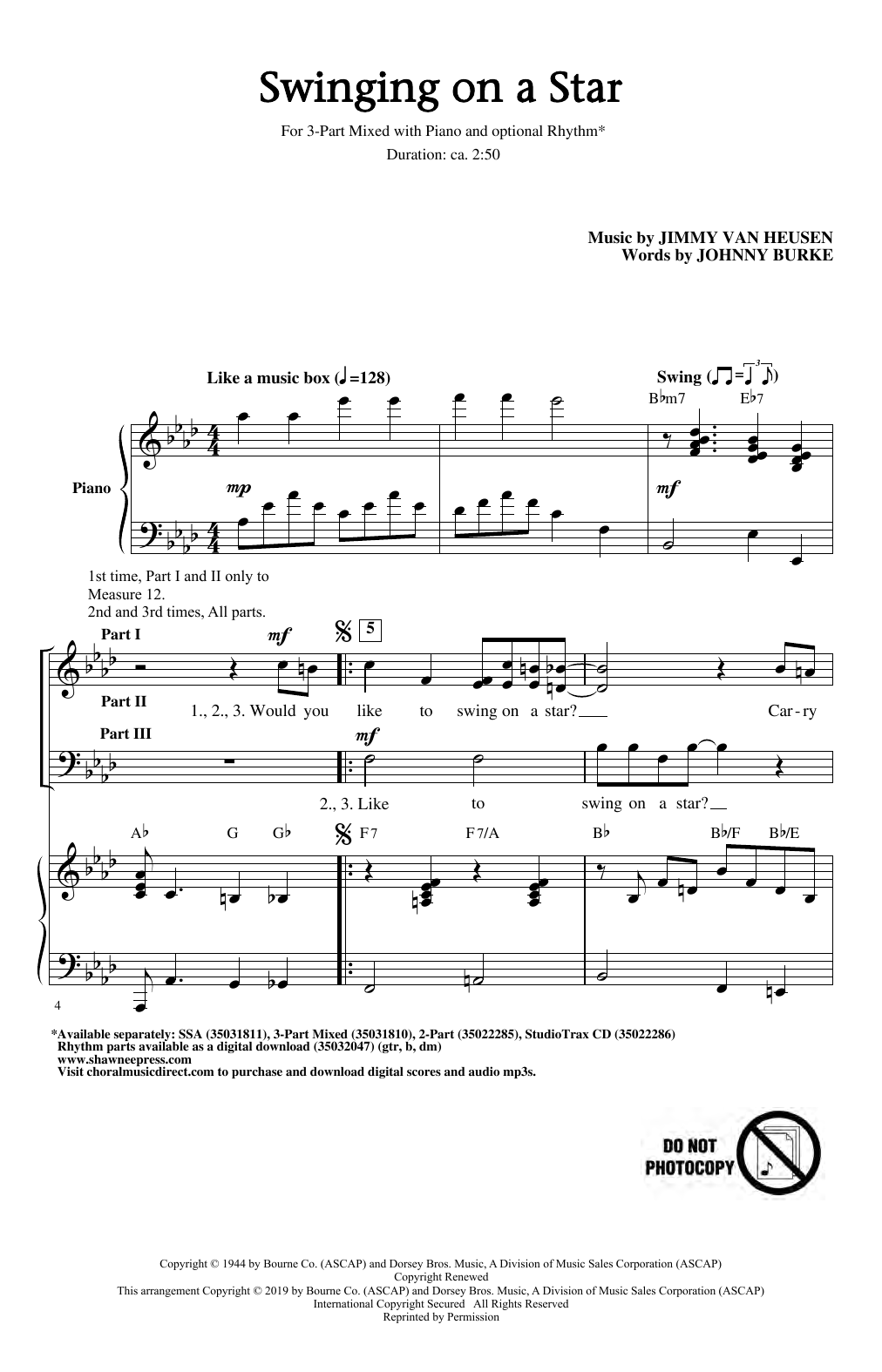 Download Jimmy Van Heusen Swinging on a Star (arr. Greg Gilpin) Sheet Music