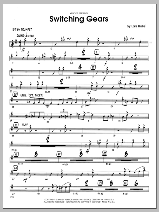 Download Lars Halle Switching Gears - 1st Bb Trumpet Sheet Music