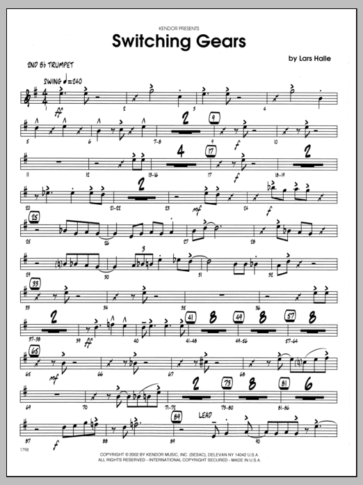 Download Lars Halle Switching Gears - 2nd Bb Trumpet Sheet Music