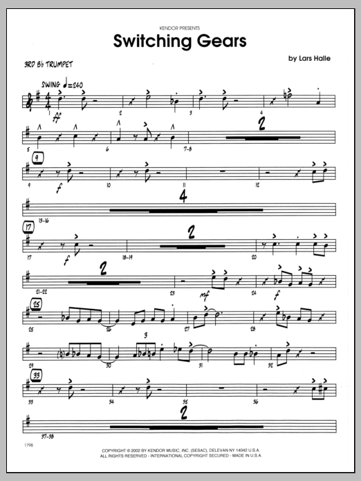 Download Lars Halle Switching Gears - 3rd Bb Trumpet Sheet Music