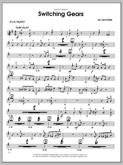 Download Lars Halle Switching Gears - 4th Bb Trumpet Sheet Music