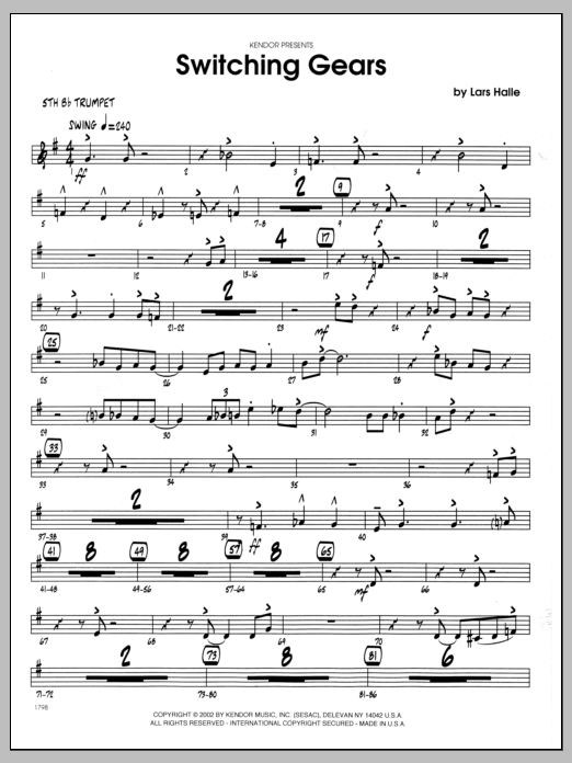 Download Lars Halle Switching Gears - 5th Bb Trumpet Sheet Music