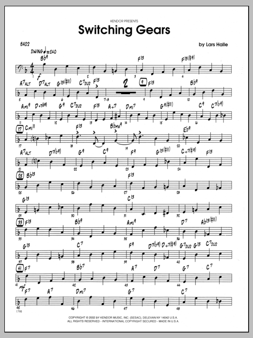 Download Lars Halle Switching Gears - Bass Sheet Music