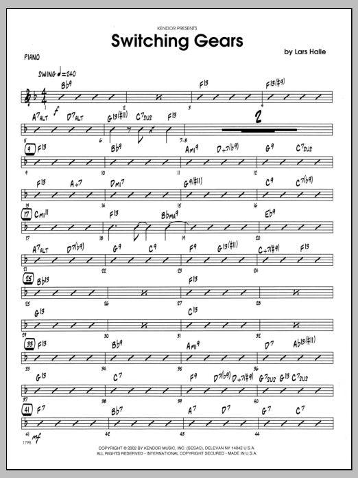 Download Lars Halle Switching Gears - Piano Sheet Music