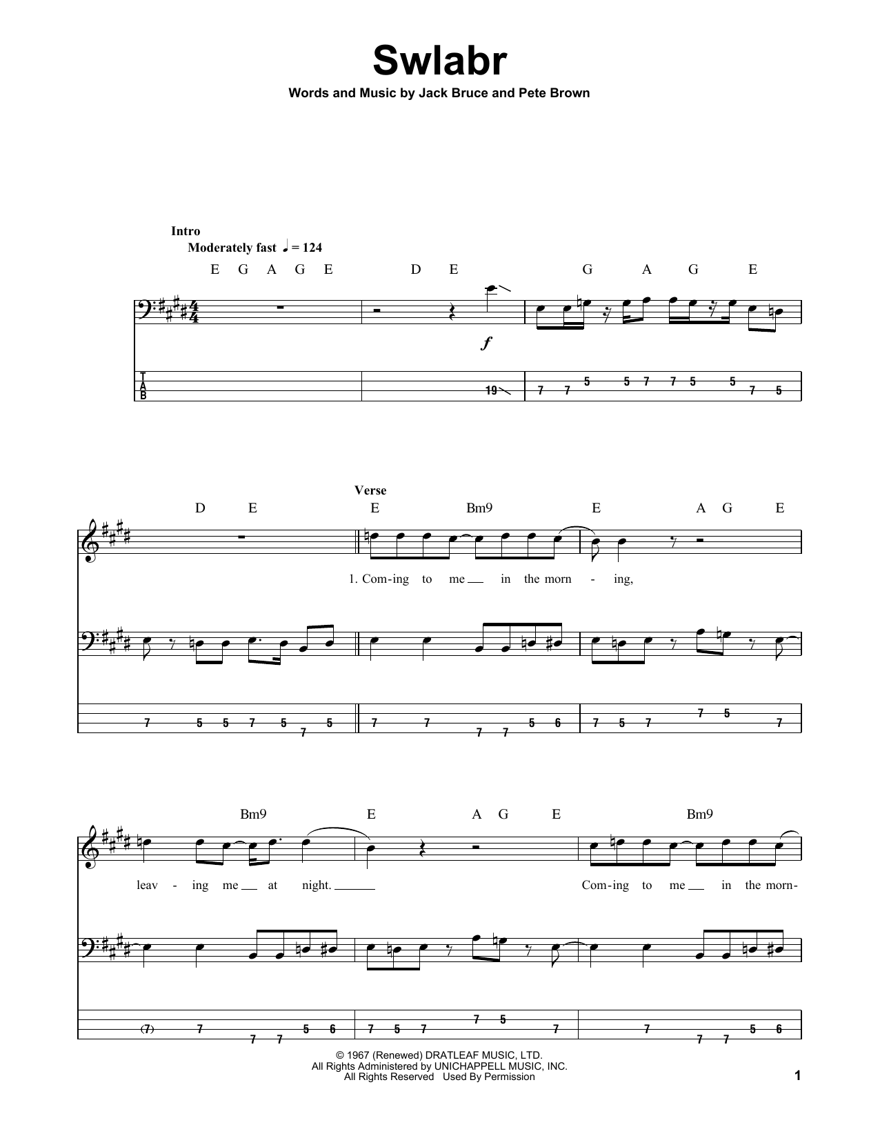 Download Cream Swlabr Sheet Music