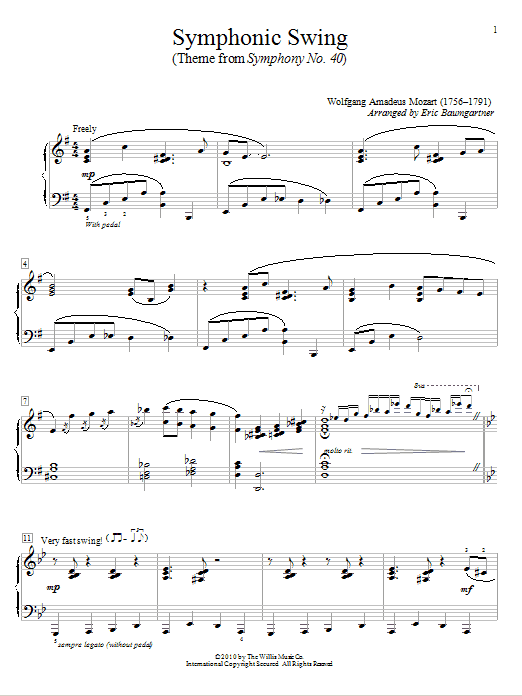 Download Wolfgang Amadeus Mozart Symphonic Swing (Theme From Symphony No Sheet Music