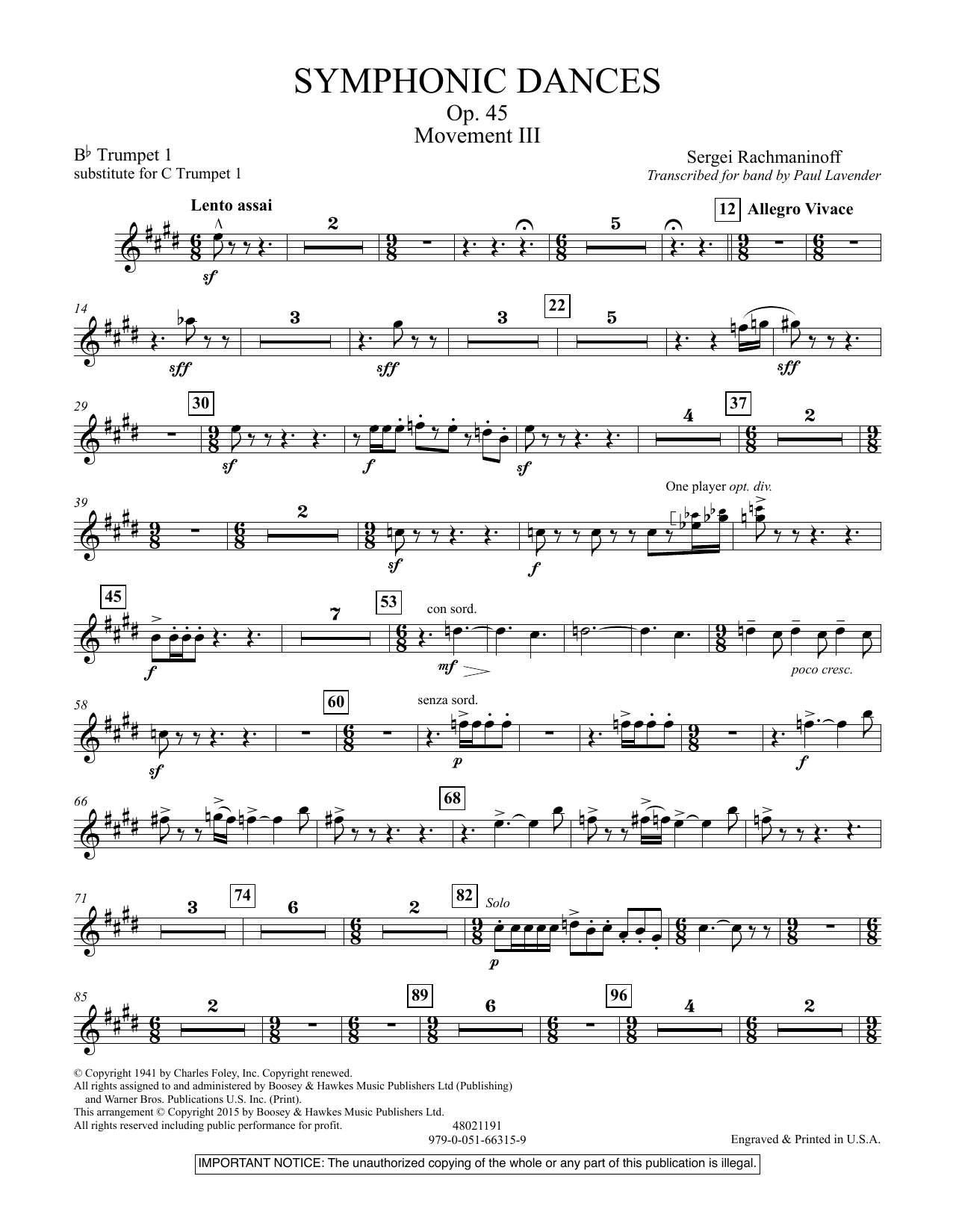 Download Paul Lavender Symphonic Dances, Op.45 - Bb Trumpet Pa Sheet Music