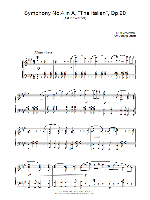 Download Felix Mendelssohn Symphony No.4 in A, 'The Italian', Op.9 Sheet Music