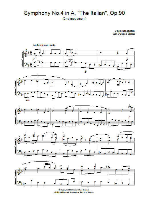Download Felix Mendelssohn Symphony No.4 in A, 'The Italian', Op.9 Sheet Music