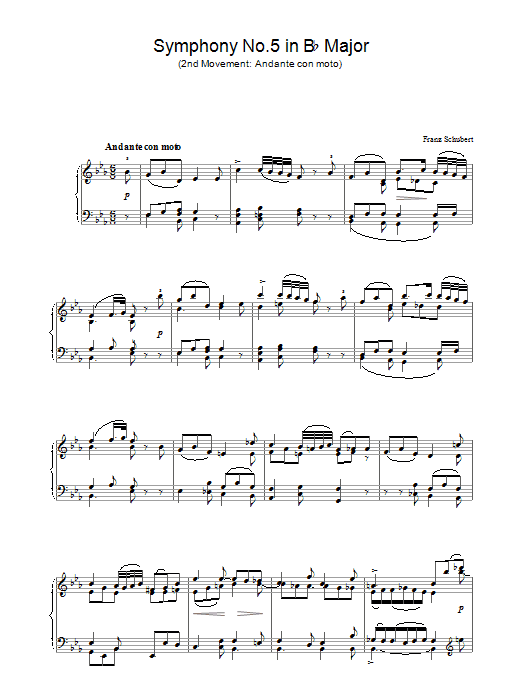Download Franz Schubert Symphony No.5 in B Flat Major - 2nd Mov Sheet Music