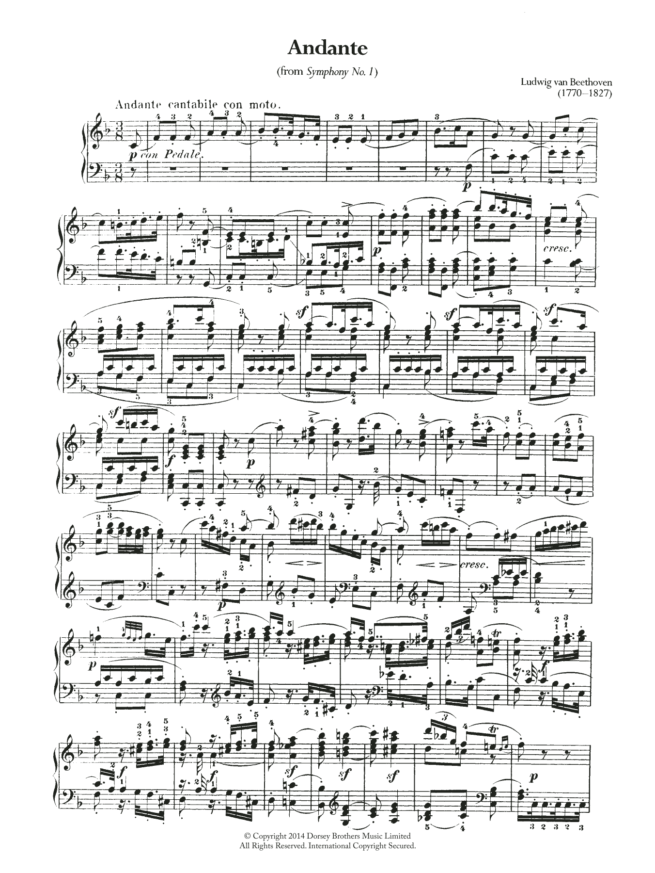 Download Ludwig van Beethoven Symphony No.1, Andante Sheet Music