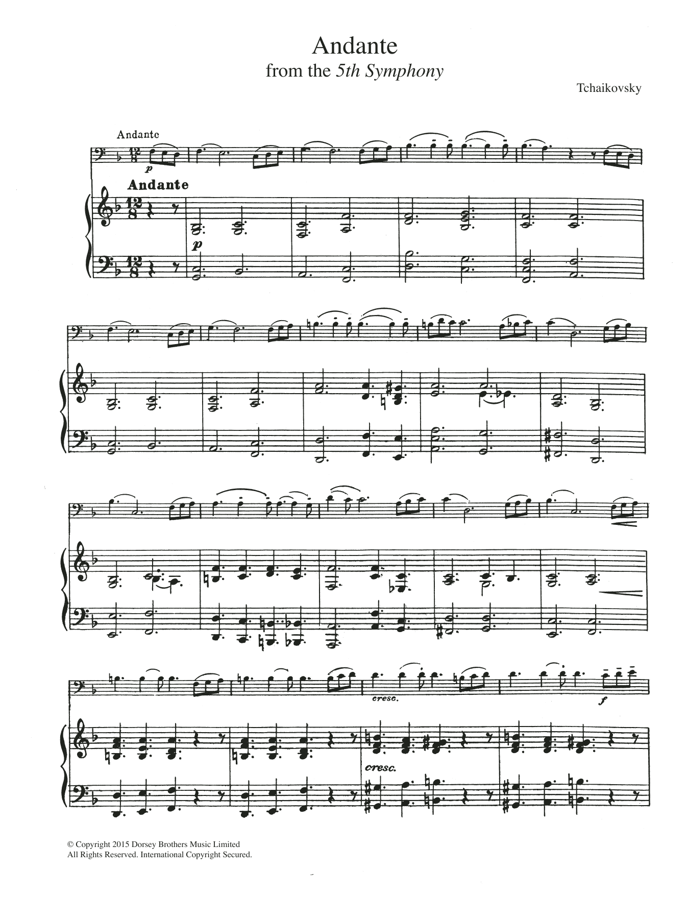 Download Pyotr Ilyich Tchaikovsky Symphony No.5 (2nd Movement: Andante) Sheet Music