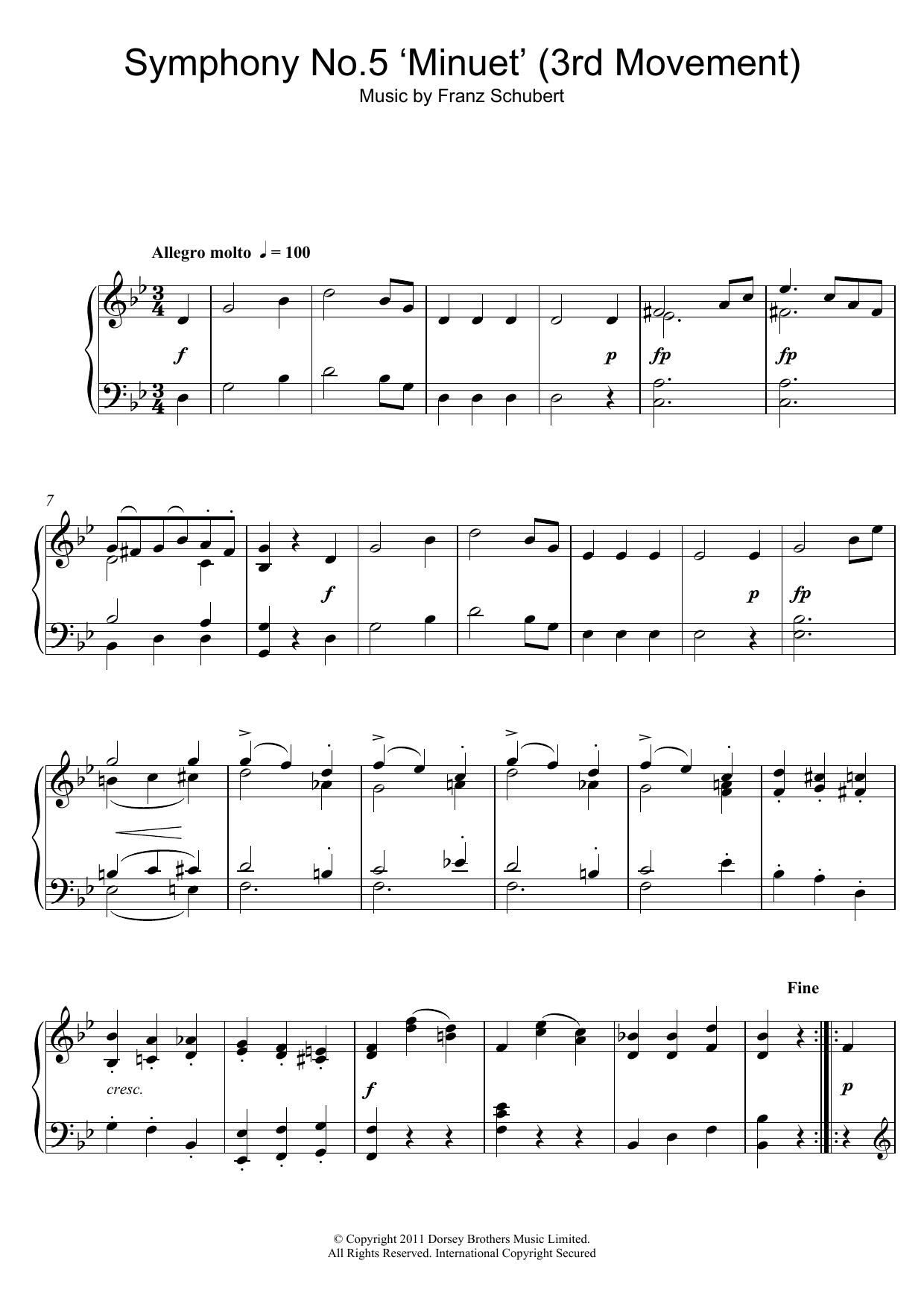 Download Franz Schubert Symphony No.5 in B Flat Major - 3rd Mov Sheet Music