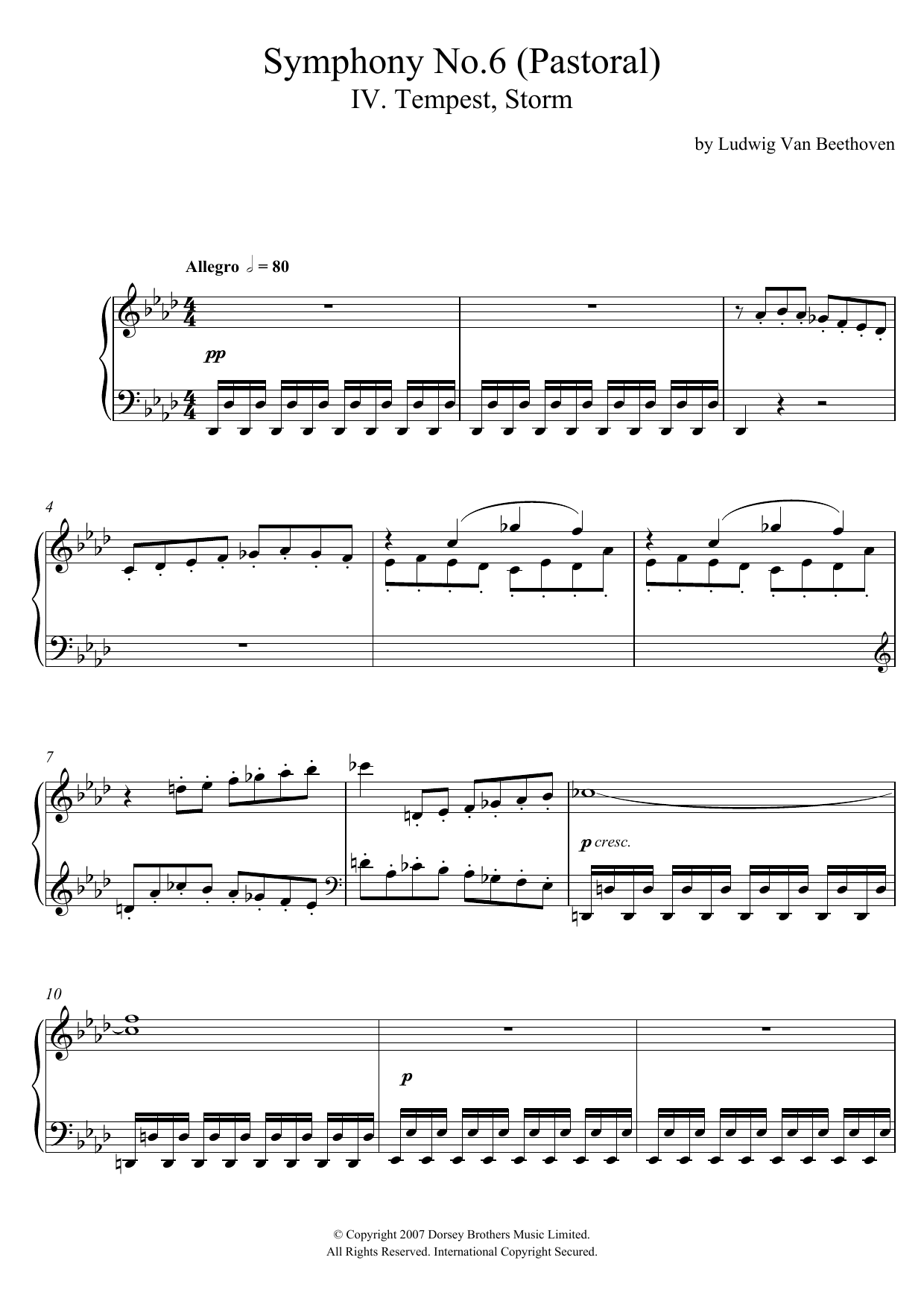 Download Ludwig van Beethoven Symphony No.6 ('Pastoral'), 4th Movemen Sheet Music