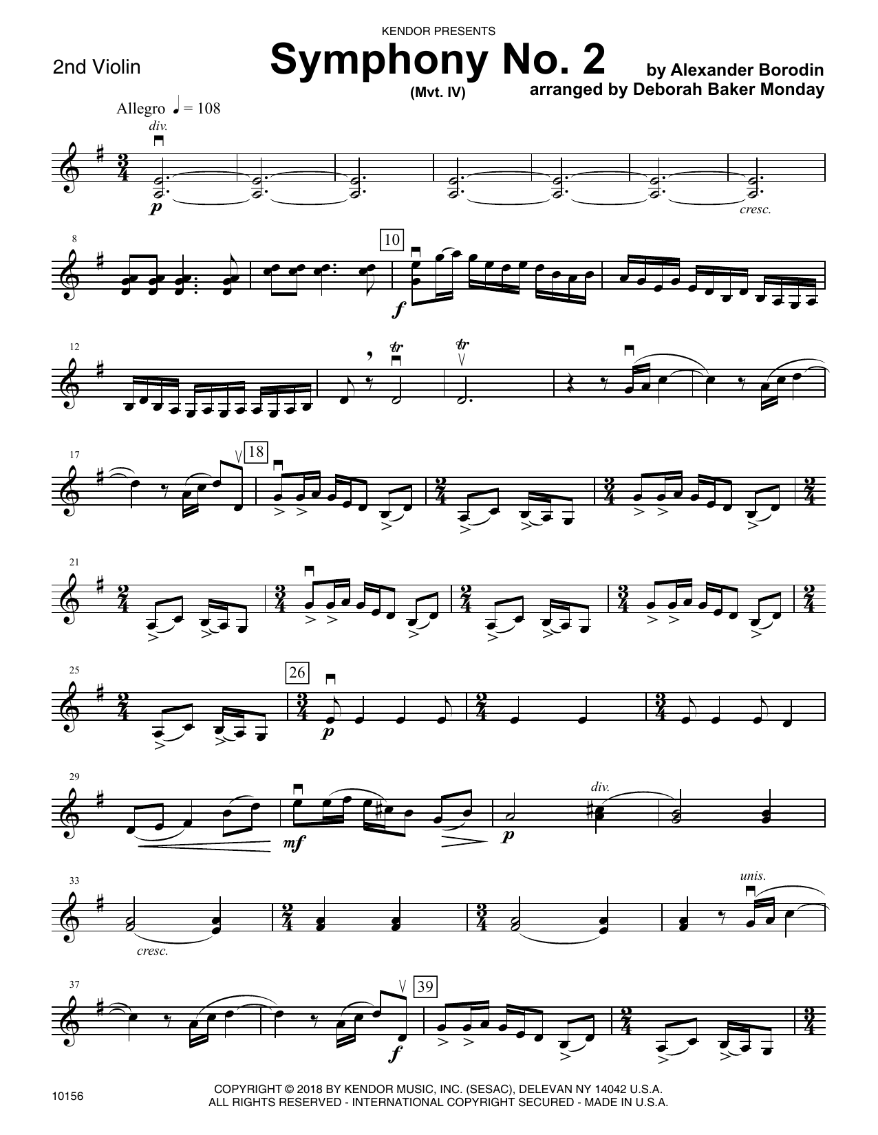 Download Deborah Baker Monday Symphony No. 2 (Mvt. IV) - 2nd Violin Sheet Music