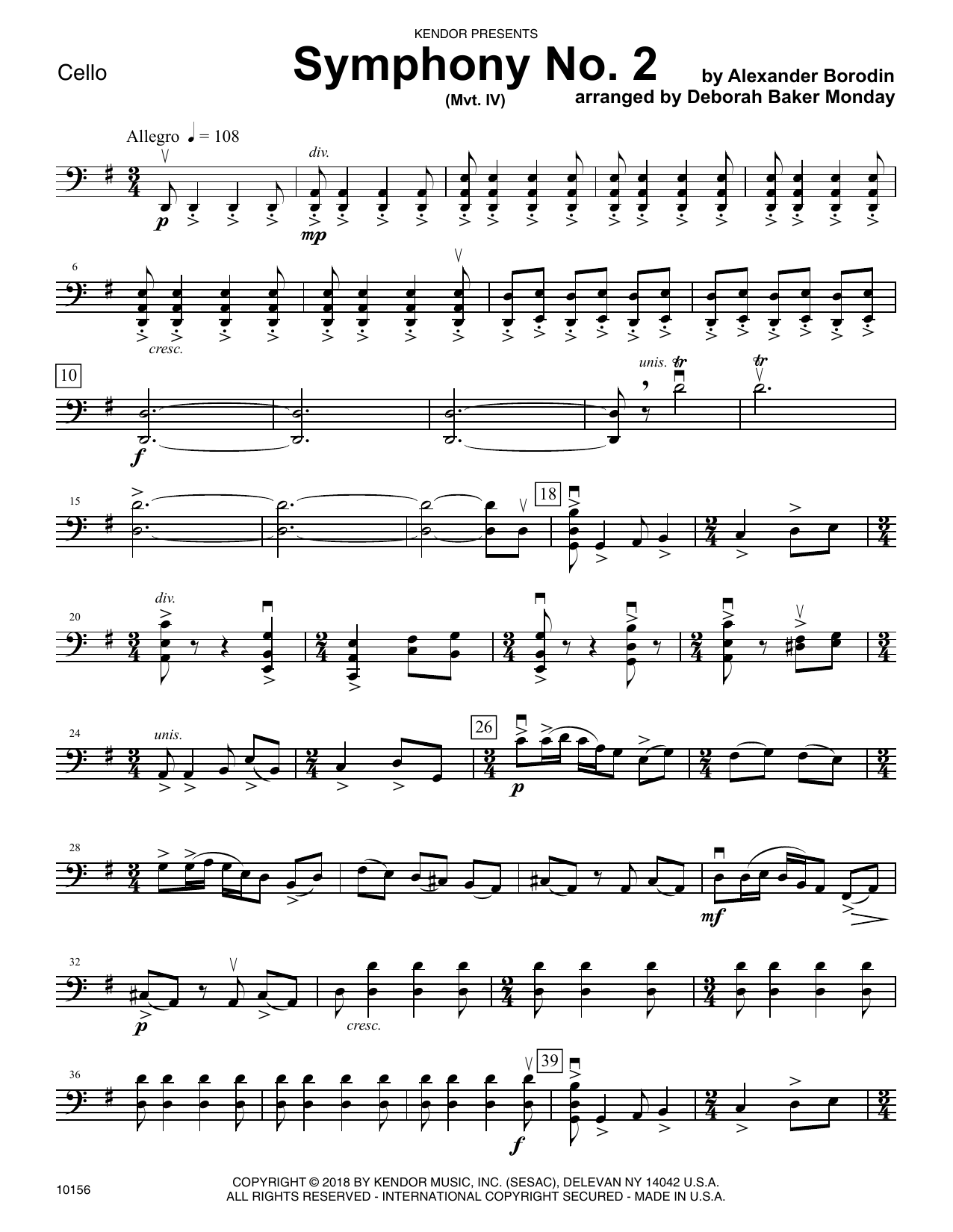 Download Deborah Baker Monday Symphony No. 2 (Mvt. IV) - Cello Sheet Music