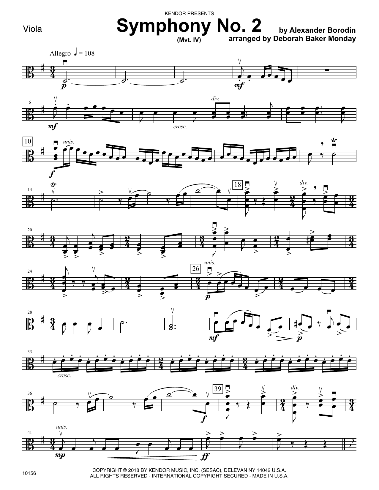 Download Deborah Baker Monday Symphony No. 2 (Mvt. IV) - Viola Sheet Music