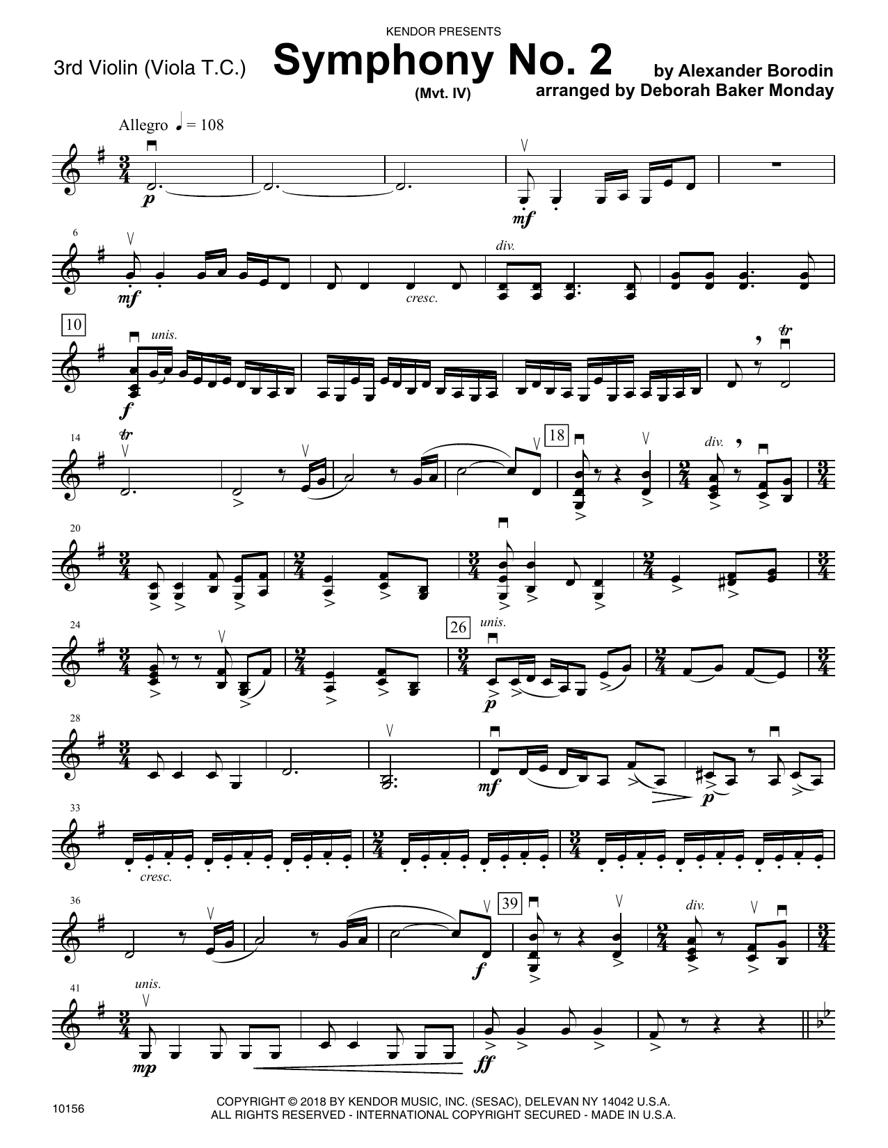 Download Deborah Baker Monday Symphony No. 2 (Mvt. IV) - Violin 3 (Vi Sheet Music