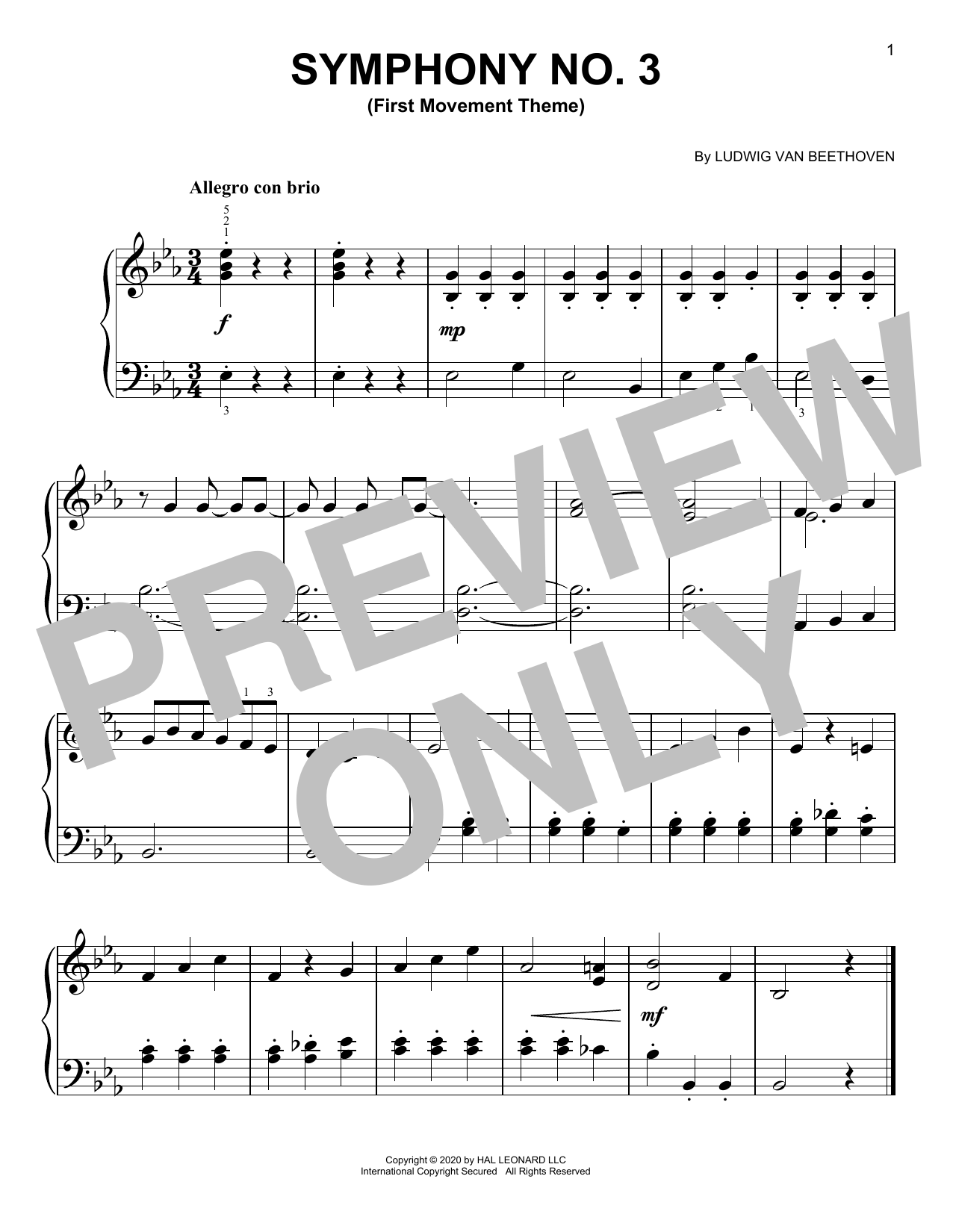 Download Ludwig van Beethoven Symphony No. 3 (First Movement Theme) Sheet Music