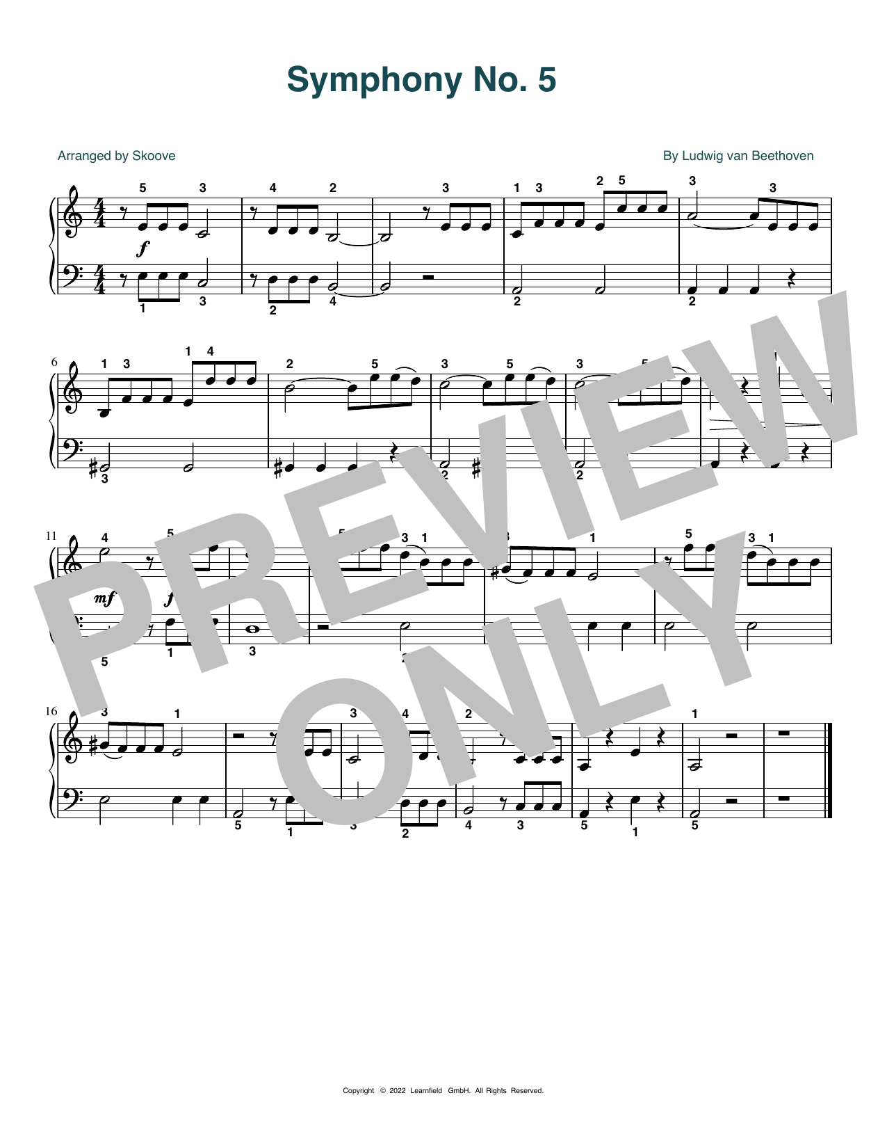 Download Ludwig van Beethoven Symphony No. 5 (arr. Skoove) Sheet Music