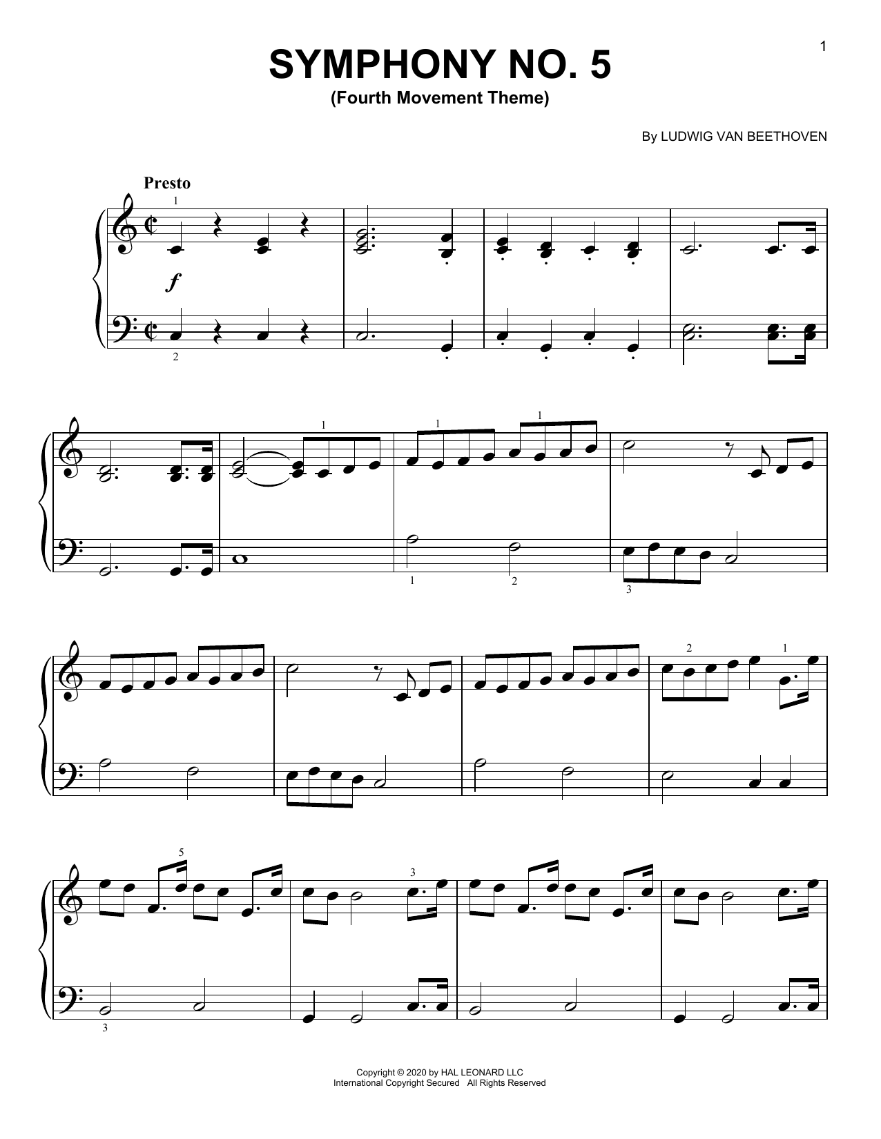 Ludwig van Beethoven Symphony No. 5, Fourth Movement Excerpt sheet music notes printable PDF score