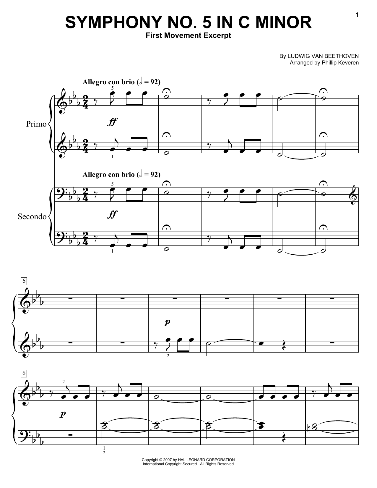 Download Phillip Keveren Symphony No. 5 In C Minor, First Moveme Sheet Music