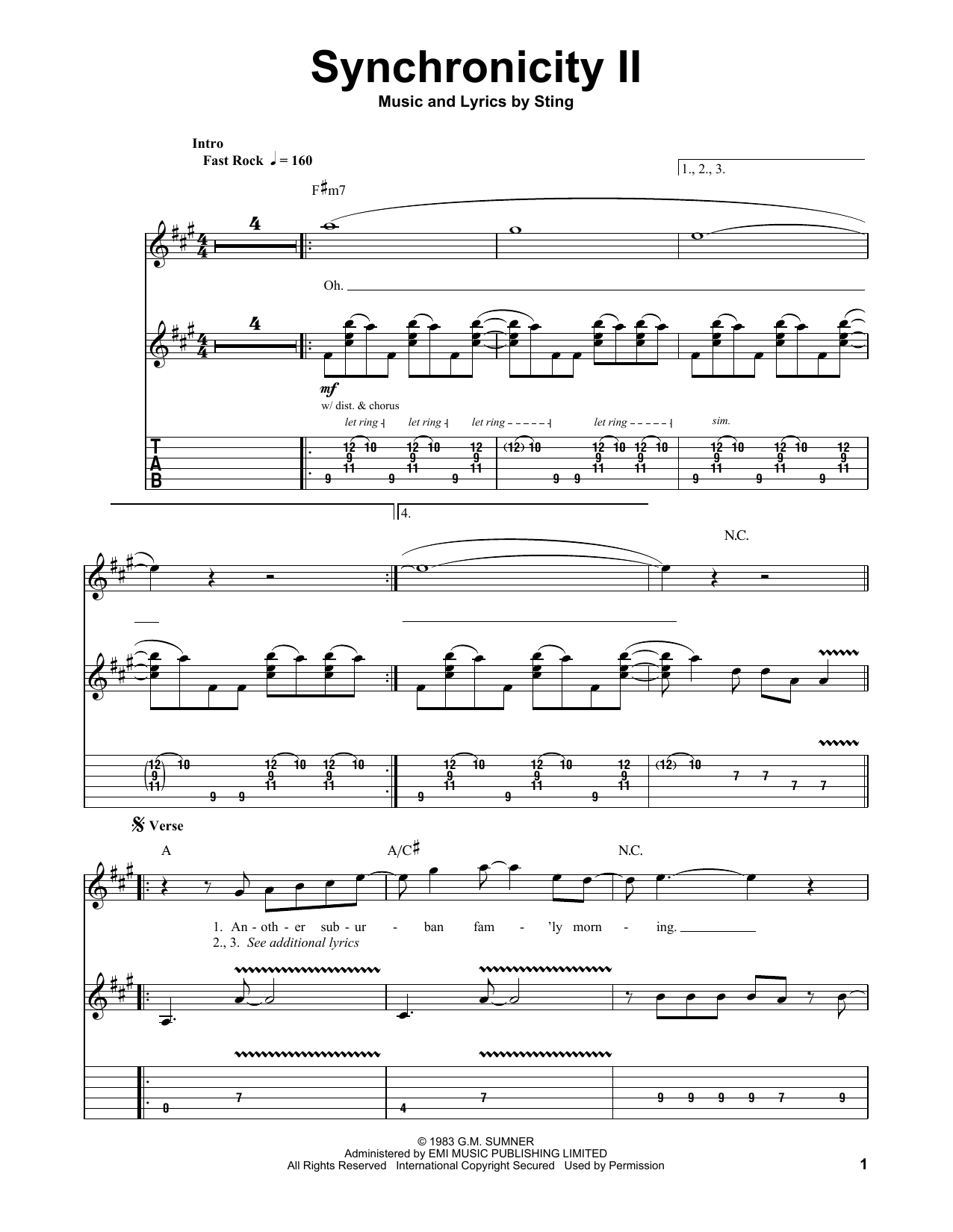 Download The Police Synchronicity II Sheet Music