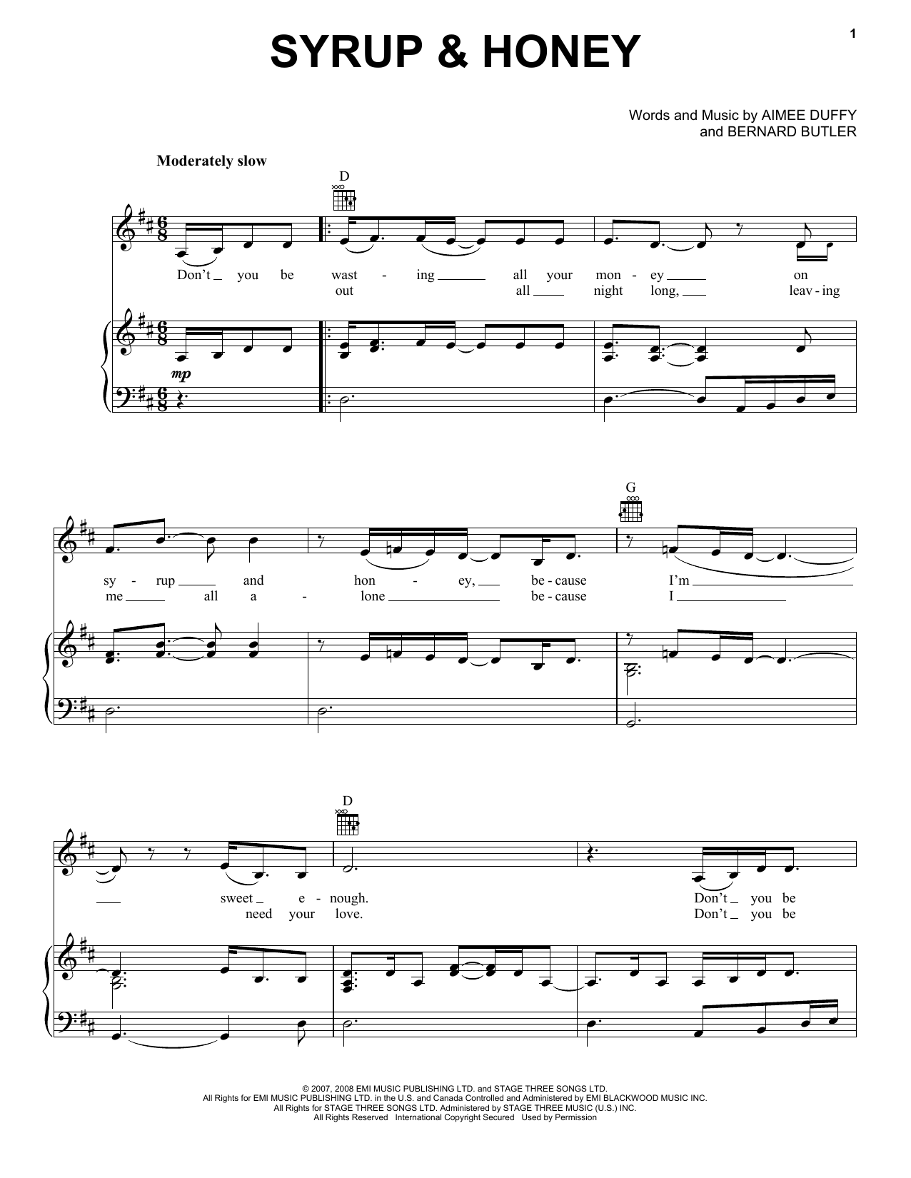 Download Duffy Syrup & Honey Sheet Music