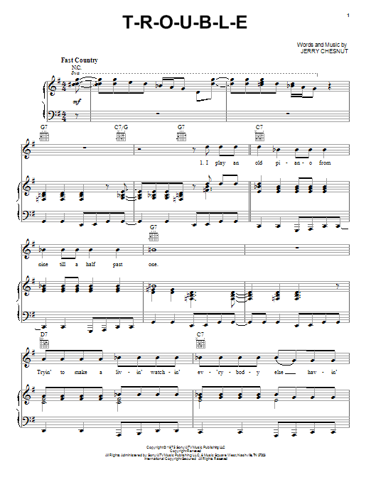 Elvis Presley T-R-O-U-B-L-E sheet music notes printable PDF score