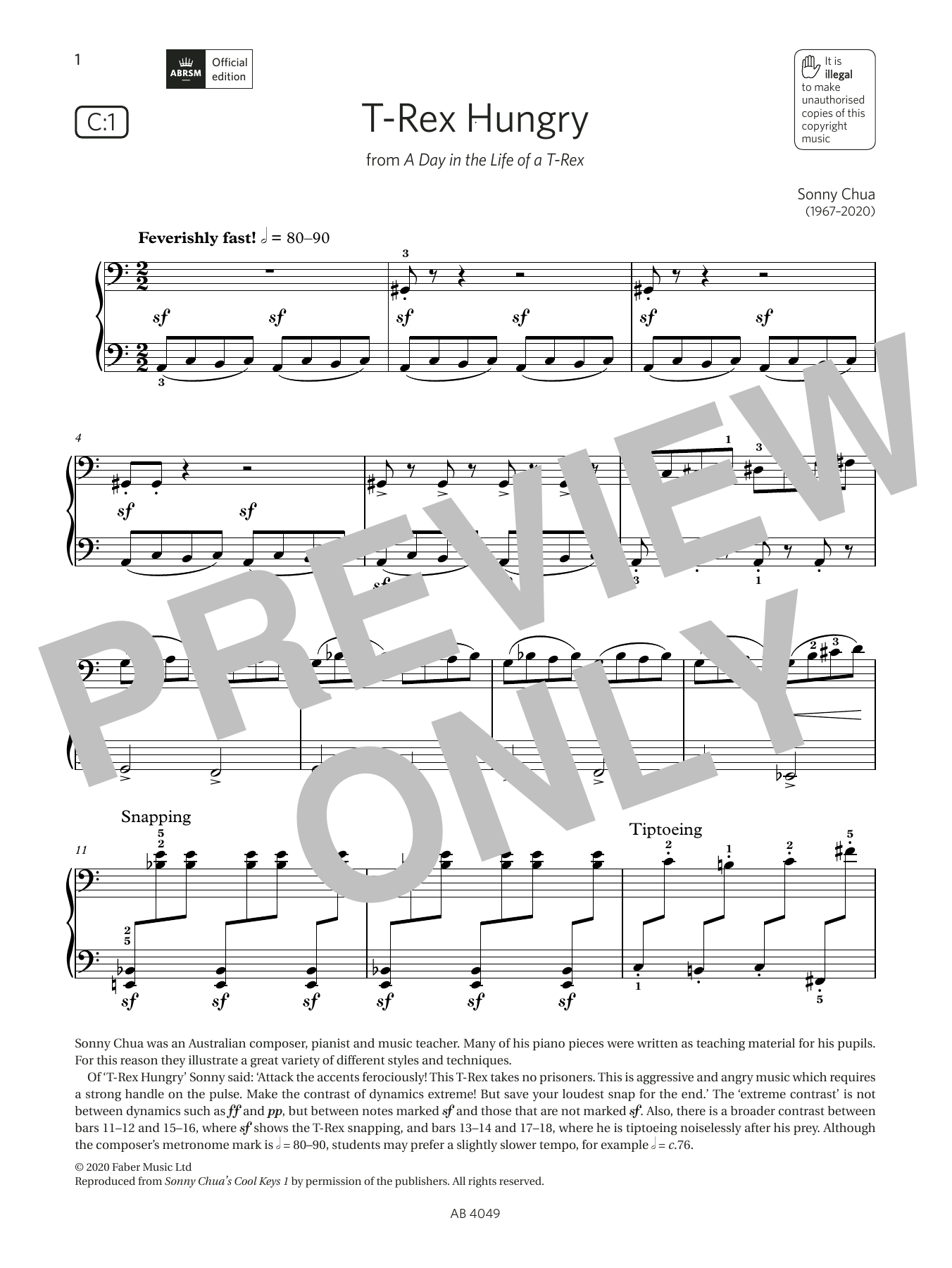 Download Sonny Chua T-Rex Hungry (Grade 3, list C1, from th Sheet Music