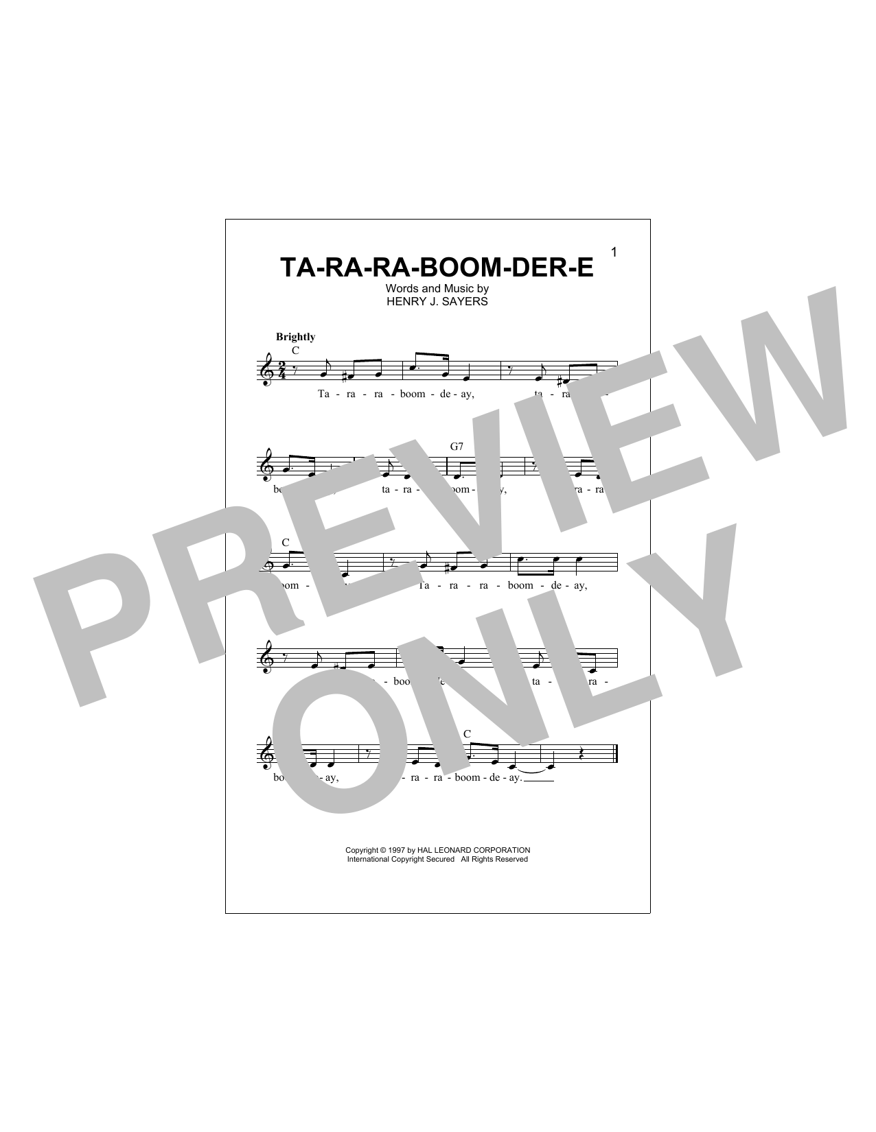 Download Henry J. Sayers Ta-Ra-Ra-Boom-Der-E Sheet Music