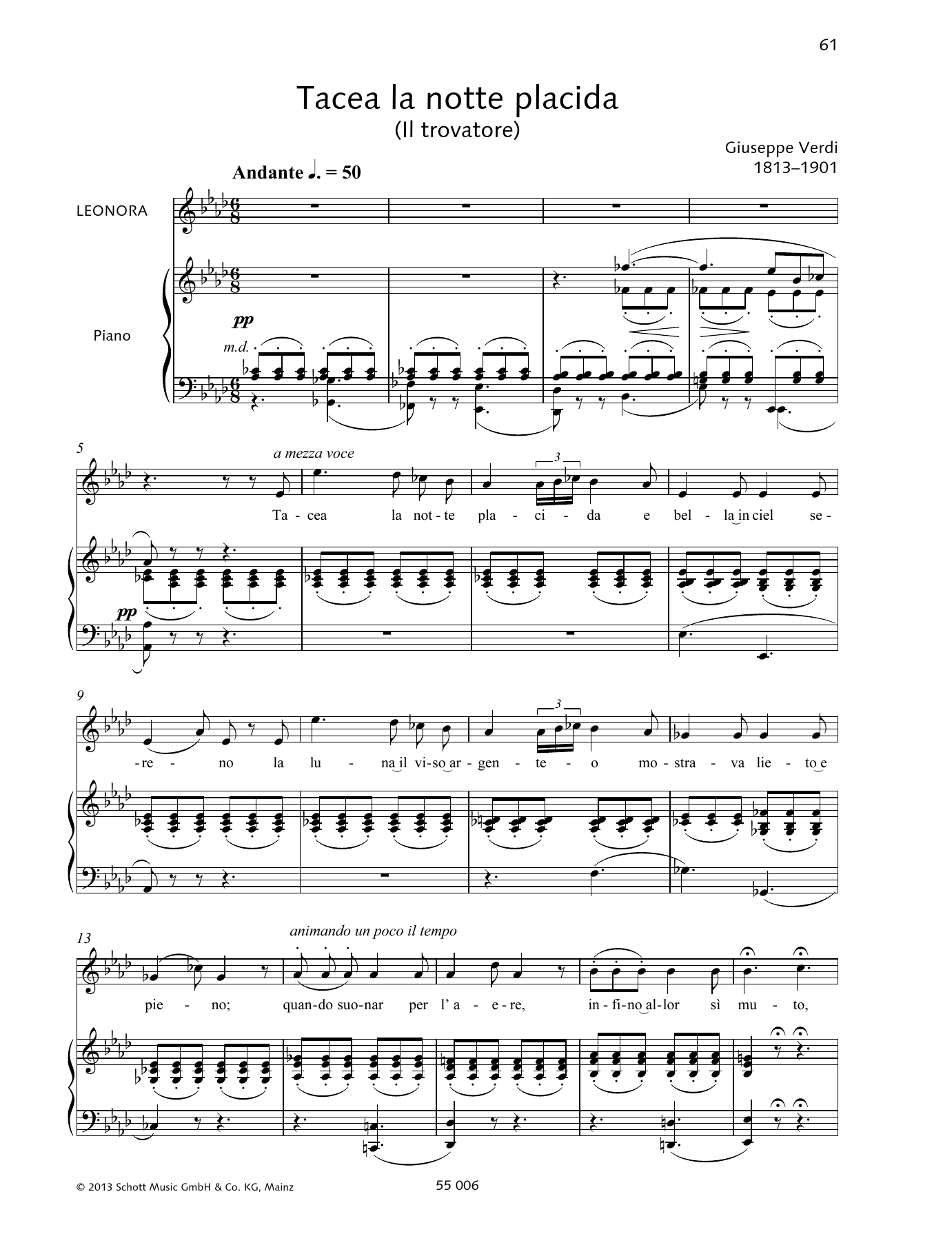 Download Giuseppe Verdi Tacea la notte placida Sheet Music
