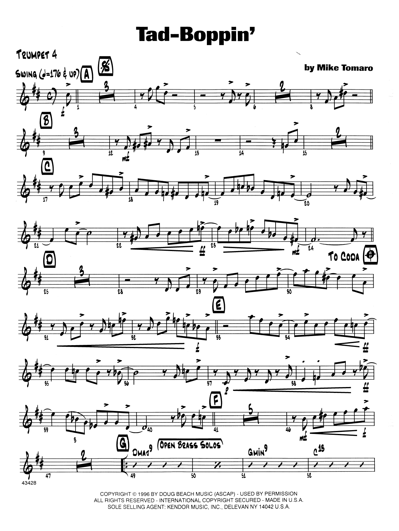 Download Mike Tomaro Tad-Boppin - 4th Bb Trumpet Sheet Music