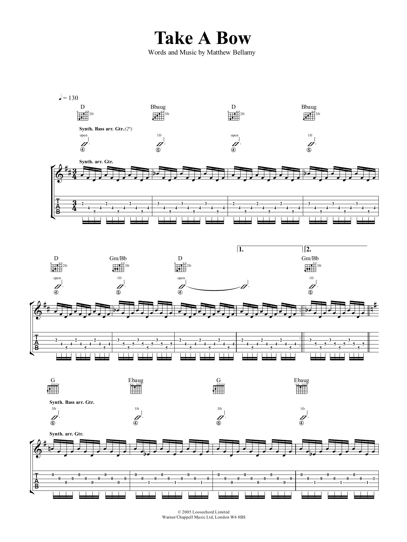 Download Muse Take A Bow Sheet Music