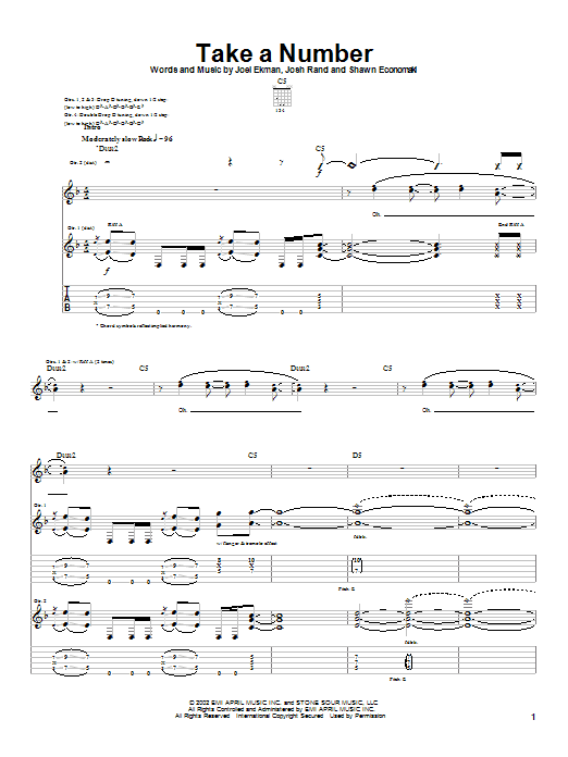 Download Stone Sour Take A Number Sheet Music